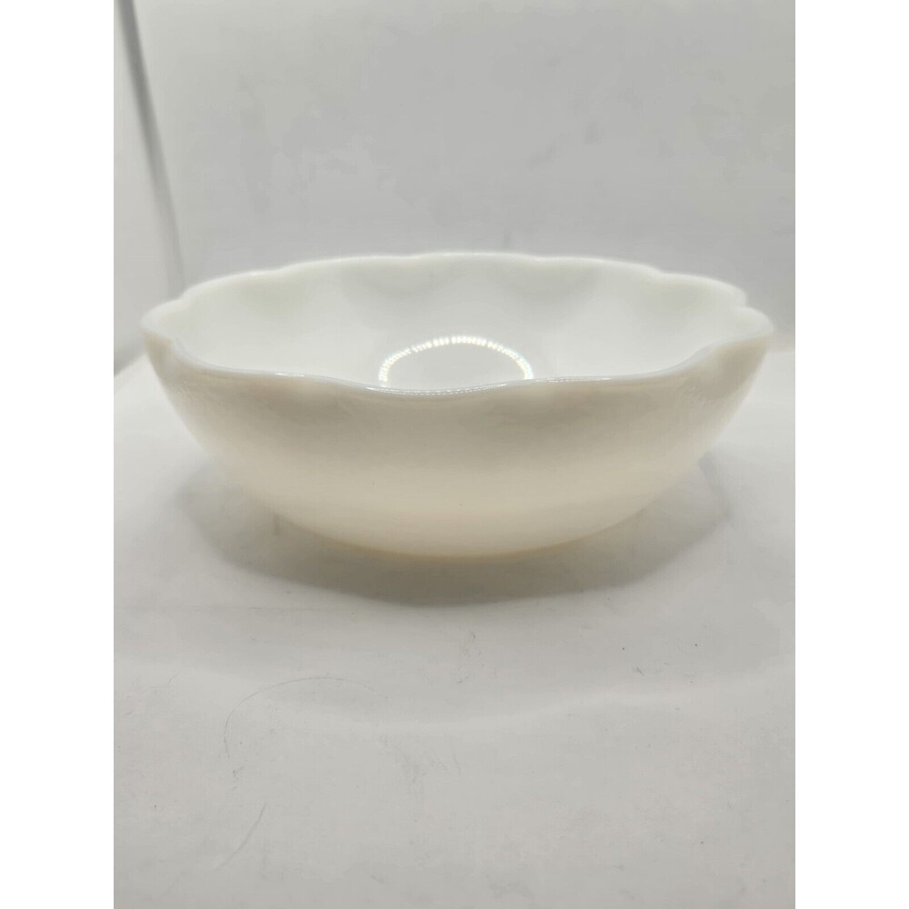 Milk Glass Large Scalloped Bowl 7.25" Pebbled Texture - Picture 1 of 9
